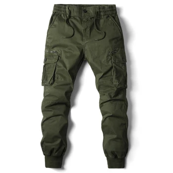 Брюки-карго, мужские повседневные брюки для бега, хлопчатобумажная мужская уличная одежда в стиле милитари, мужские рабочие тактические спортивные брюки большого размера