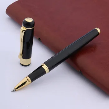 Классическая офисная школьная металлическая ручка, покрытая черным лаком с золотым зажимом, ручка-роллер