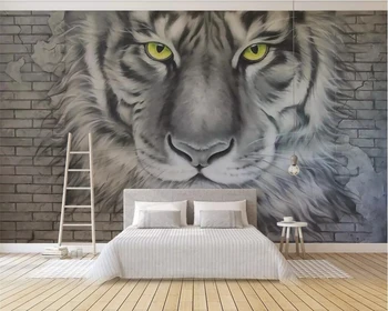 Обои на заказ серая кирпичная стена тигр ТВ фон обои домашний декор гостиная спальня фон 3D обои